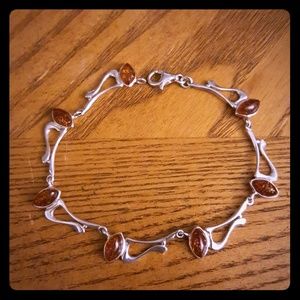 Cognac baltic amber sterling silver bracelet 7.5"